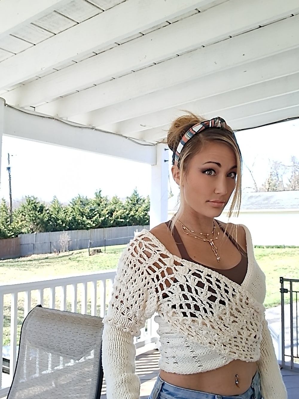 Off-the-Shoulder Cropped Knit Sweater in Cream